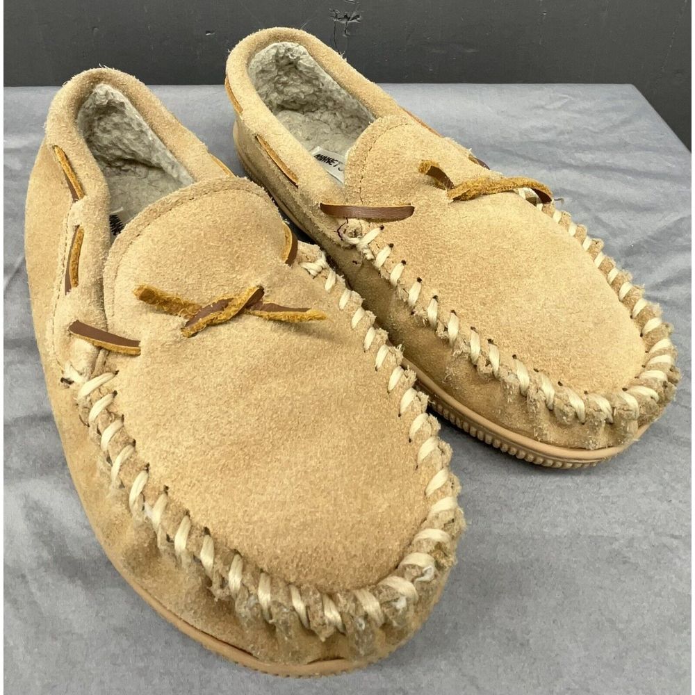 Minnetonka Moccasins Kids 3 Brown Tan‎ Leather Sherpa Lined Slippers Shoes